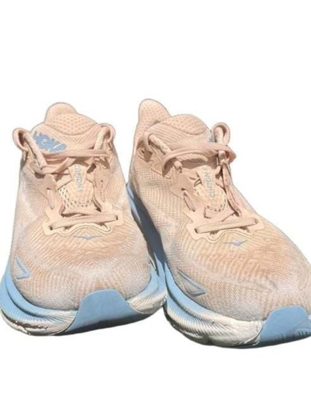 HOKA One One Clifton 9 Women’s 9 B Beige Blue Running Shoes Athletic Sneaker
